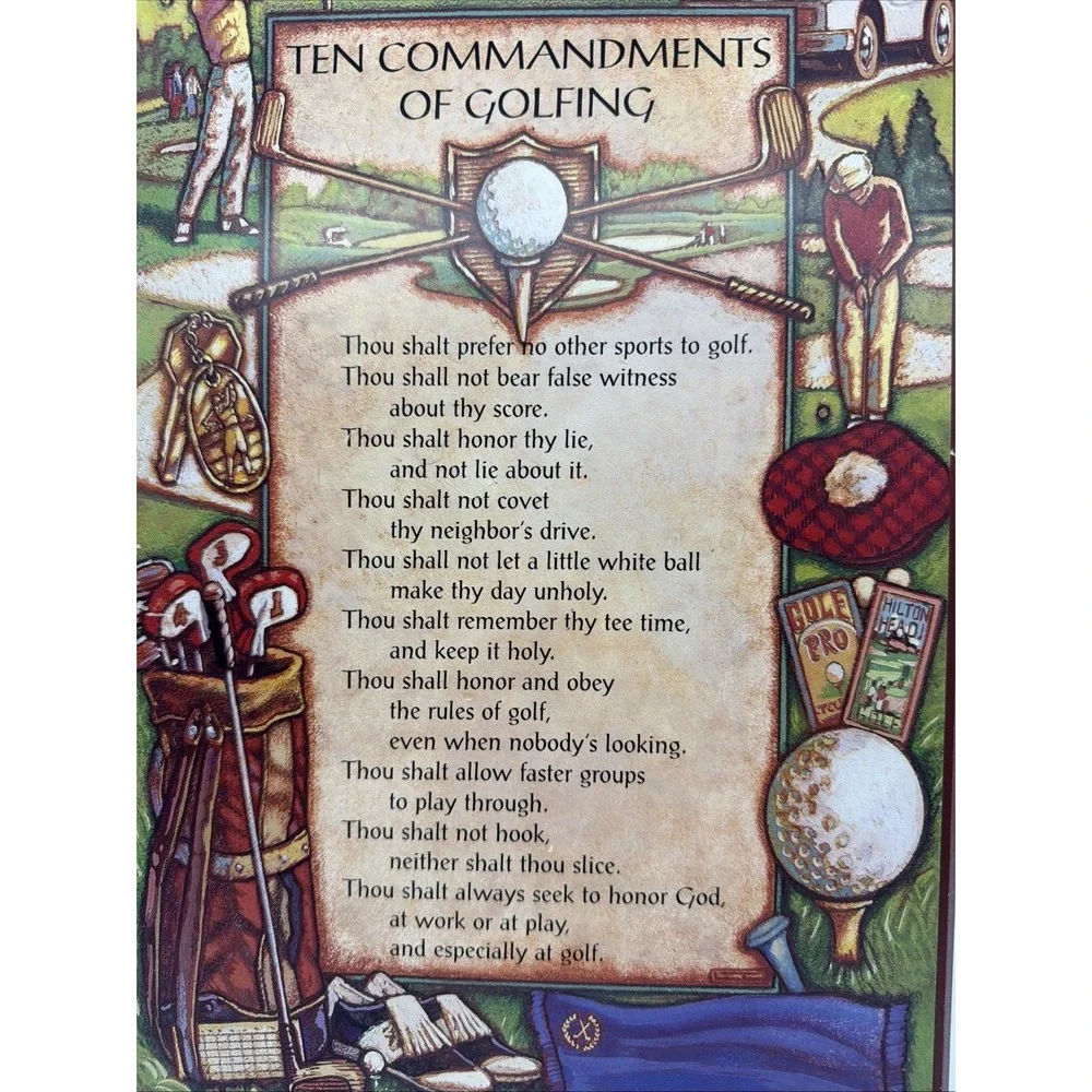 Abbey Press Ten Commandments of Golfing Wall Plaque Vintage Wood Sign 9x14 Green